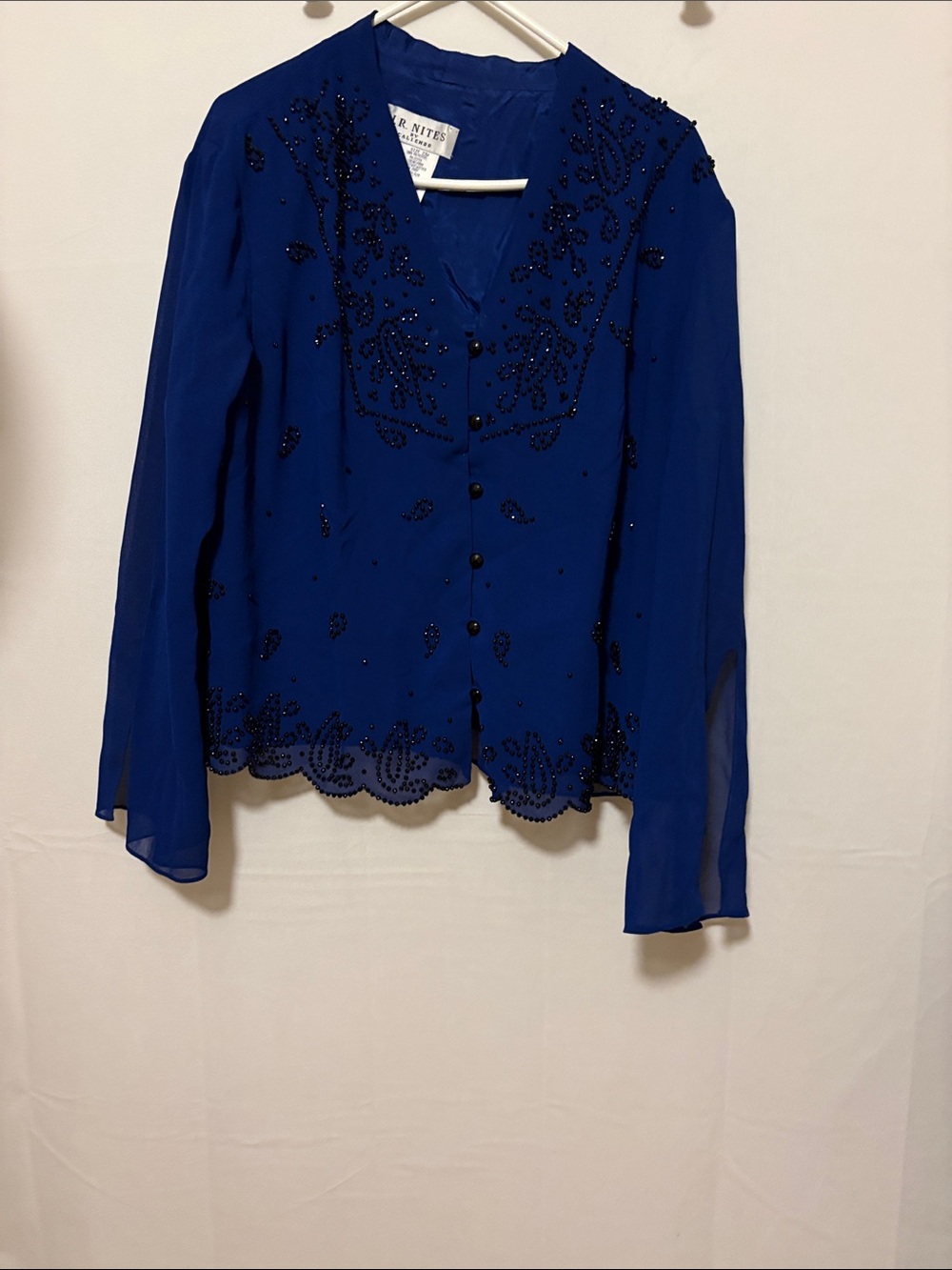 Beaded Cobalt Blue Women's Button-Front Blouse by R.Nite